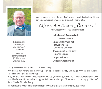 Anzeige von Alfons Benölken 