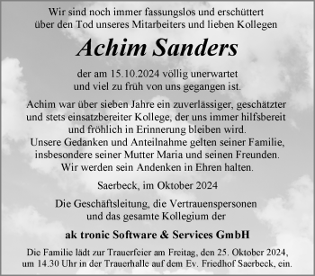 Anzeige von Achim Sanders 