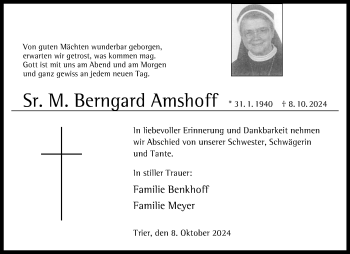 Anzeige von Sr. M. Berngard Amshoff 