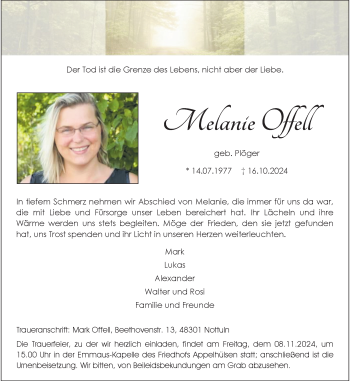 Anzeige von Melanie Offell 