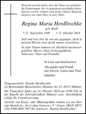 Anzeige von Regina Maria Herdlitschke 