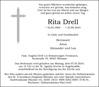 Anzeige von Rita Drell 