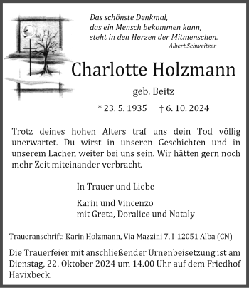 Anzeige von Charlotte Holzmann 