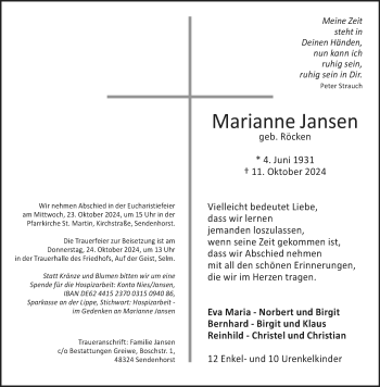 Anzeige von Marianne Jansen 