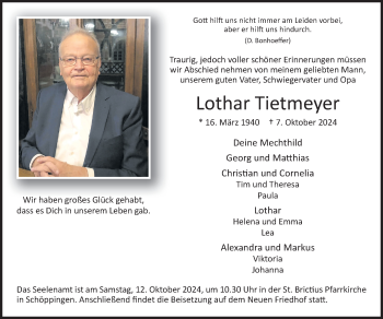 Anzeige von Lothar Tietmeyer 