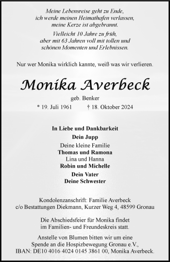 Anzeige von Monika Averbeck 