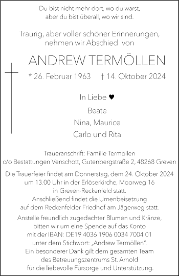 Anzeige von Andrew Termöllen 