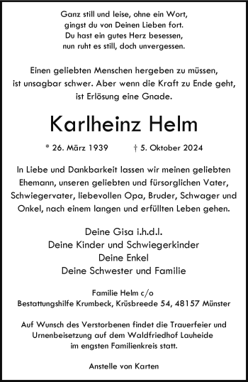 Anzeige von Karlheinz Helm 