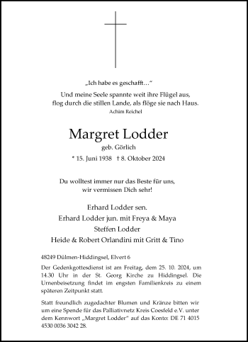 Anzeige von Margret Lodder 