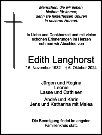 Anzeige von Edith Langhorst 