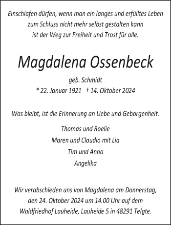 Anzeige von Magdalena Ossenbeck 