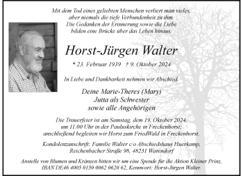 Anzeige von Horst-Jürgen Walter 