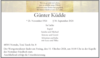 Anzeige von Günter Küdde 