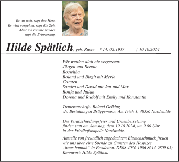 Anzeige von Hilde Spätlich 