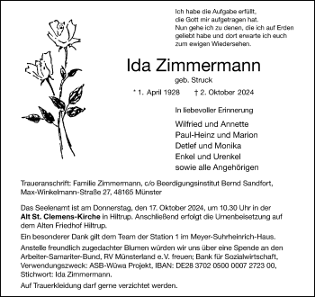 Anzeige von Ida Zimmermann 