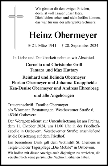 Anzeige von Heinz Obermeyer 