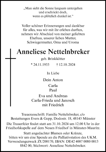 Anzeige von Anneliese Nettelnbreker 