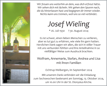 Anzeige von Josef Wieling 