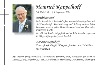 Anzeige von Heinrich Kappelhoff 