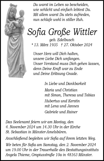 Anzeige von Sofia Große Wittler 