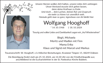 Anzeige von Wolfgang Hooghoff 