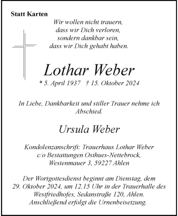 Anzeige von Lothar Weber 