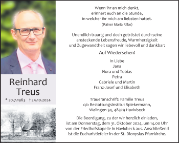 Anzeige von Reinhard Treus 