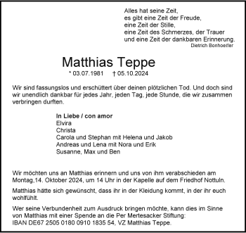 Anzeige von Matthias Teppe 