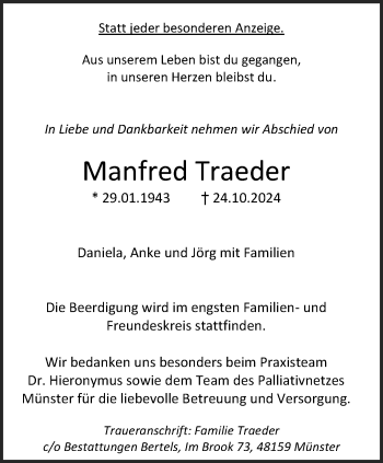 Anzeige von Manfred Traeder 