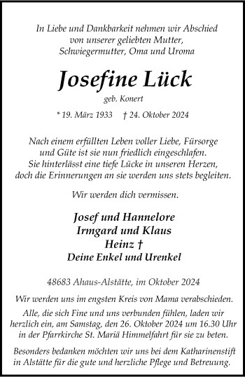 Anzeige von Josefine Lück 