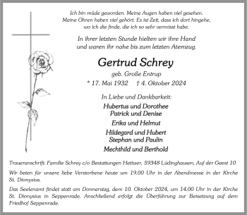 Anzeige von Gertrud Schrey 