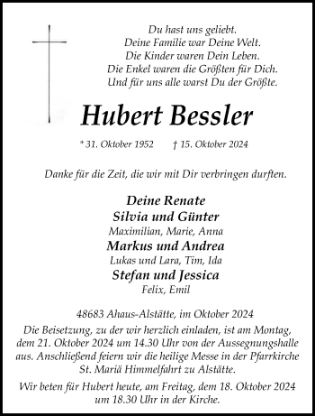 Anzeige von Hubert Bessler 