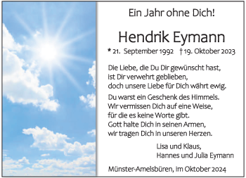 Anzeige von Hendrik Eymann 