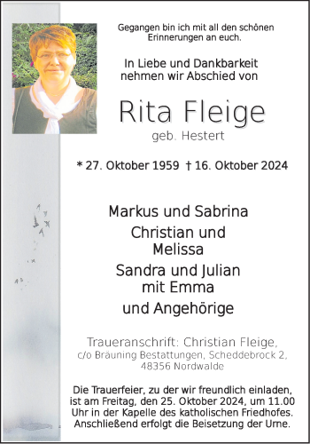 Anzeige von Rita Fleige 