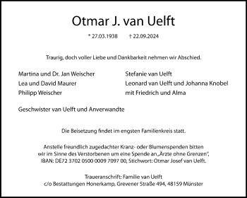 Anzeige von Otmar van Uelft 