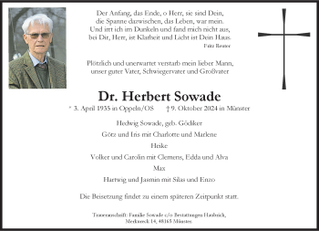 Anzeige von Dr. Herbert Sowade 