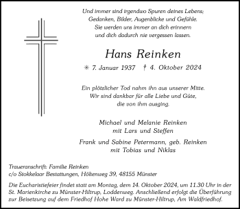 Anzeige von Hans Reinken 