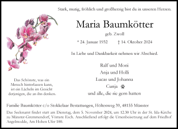 Anzeige von Maria Baumkötter 