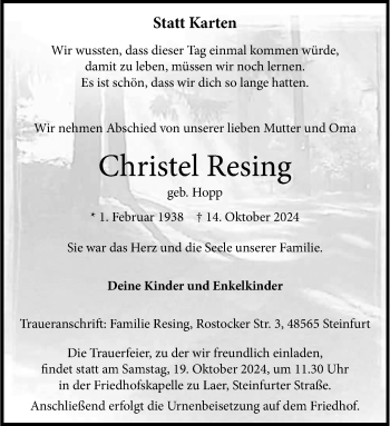 Anzeige von Christel Resing 