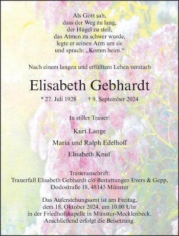 Anzeige von Elisabeth Gebhardt 