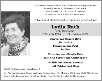 Anzeige von Lydia Rath 