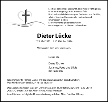 Anzeige von Dieter Lücke 