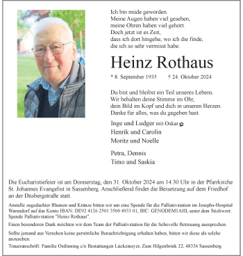 Anzeige von Heinz Rothaus 