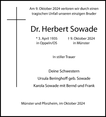 Anzeige von Dr. Herbert Sowade 