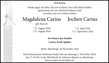 Anzeige von Jochen und Magdalena Carius 