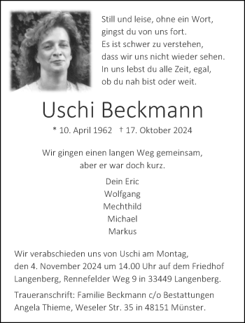 Anzeige von Uschi Beckmann 