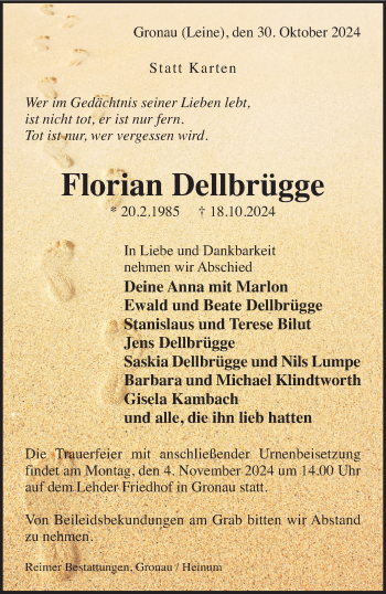 Anzeige von Florian Dellbrügge 