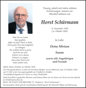 Anzeige von Horst Schürmann 