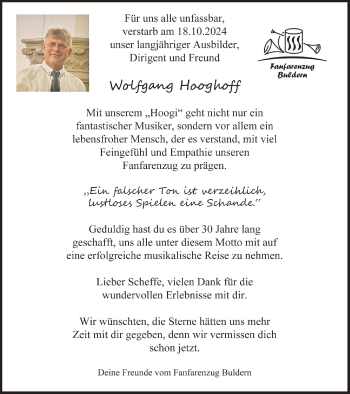 Anzeige von Wolfgang Hooghoff 