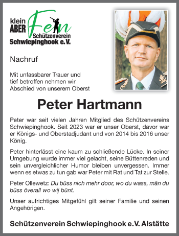 Anzeige von Peter Hartmann 